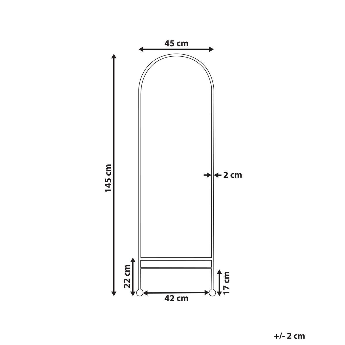 Metalowe lustro ścienne 45 x 145 cm czarne JARNAGES