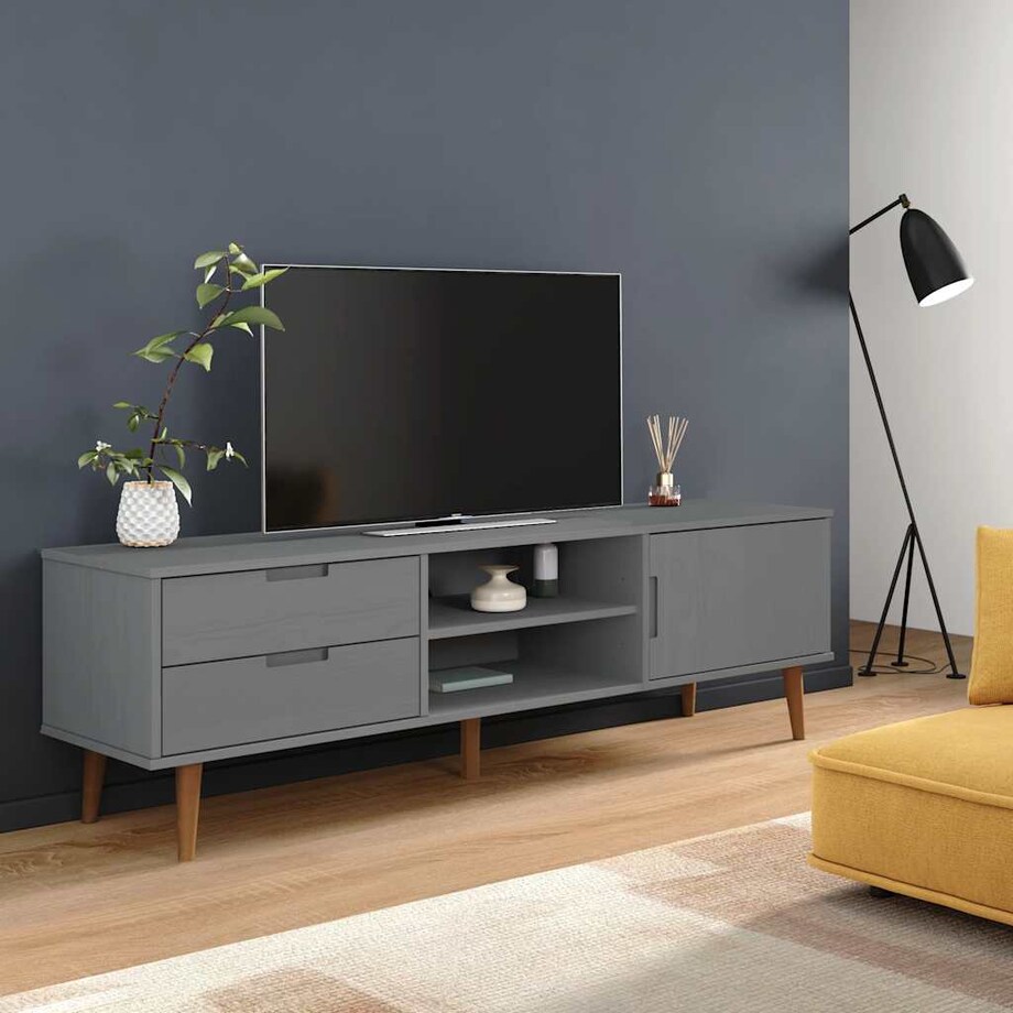 vidaXL Szafka TV MOLDE, szara, 158x40x49 cm, lite drewno sosnowe