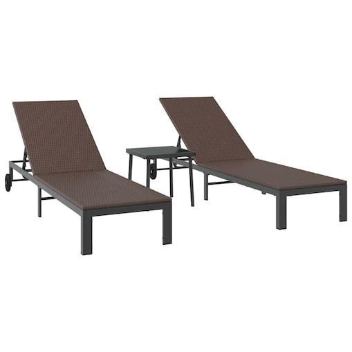vidaXL Leżak z poduszką 3 pcs Brązowy 40 x 39 x 40.5cm polirattan
