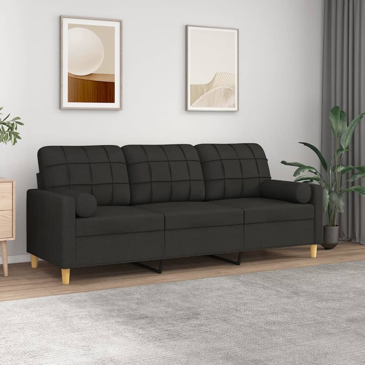 vidaXL 3-osobowa sofa z poduszkami, czarna, 180 cm, tkanina