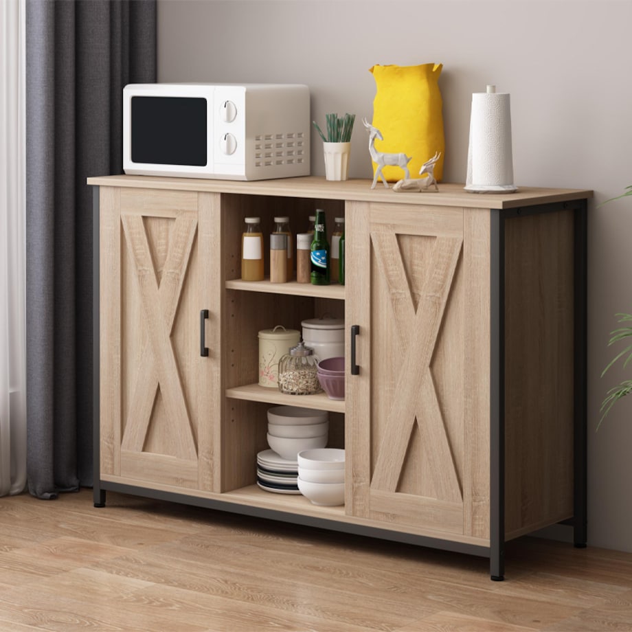 Kredens szafka boczna z otwartymi półkami komoda sonoma kuchnia salon loft