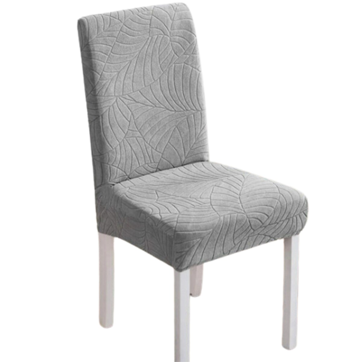 POKROWIEC NA KRZESŁO JASNY SZARY WELUR ŻAKARD WZORY ELASTYCZNY [21ZD]