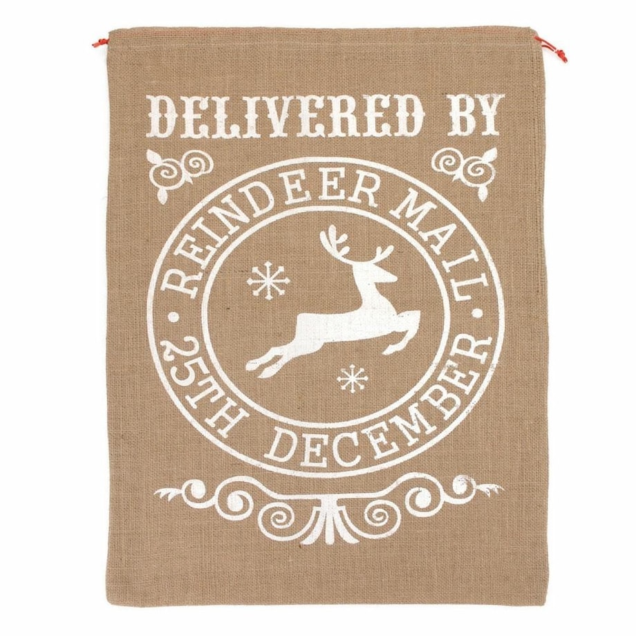 Worek jutowy na prezenty od Świętego Mikołaja, biały