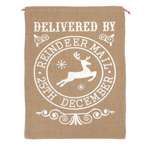 Worek jutowy na prezenty od Świętego Mikołaja, biały