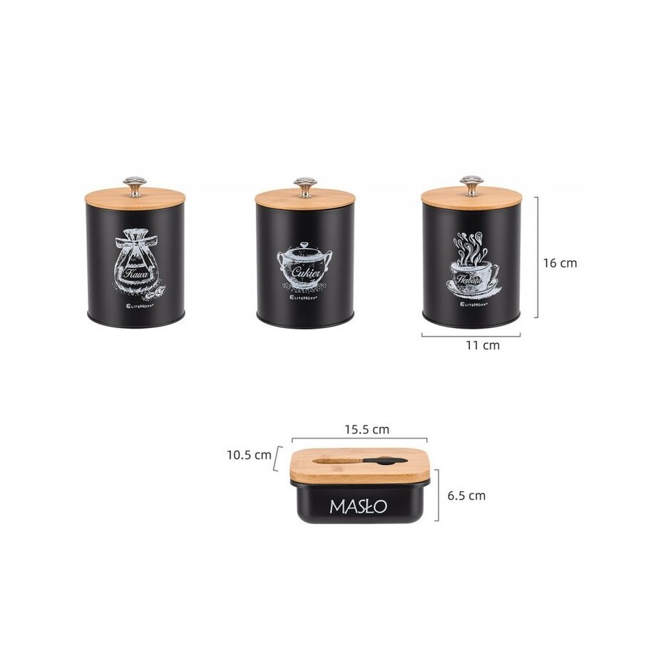 Elitehoff zestaw 3 pojemników kuchennych i maselniczka 49315