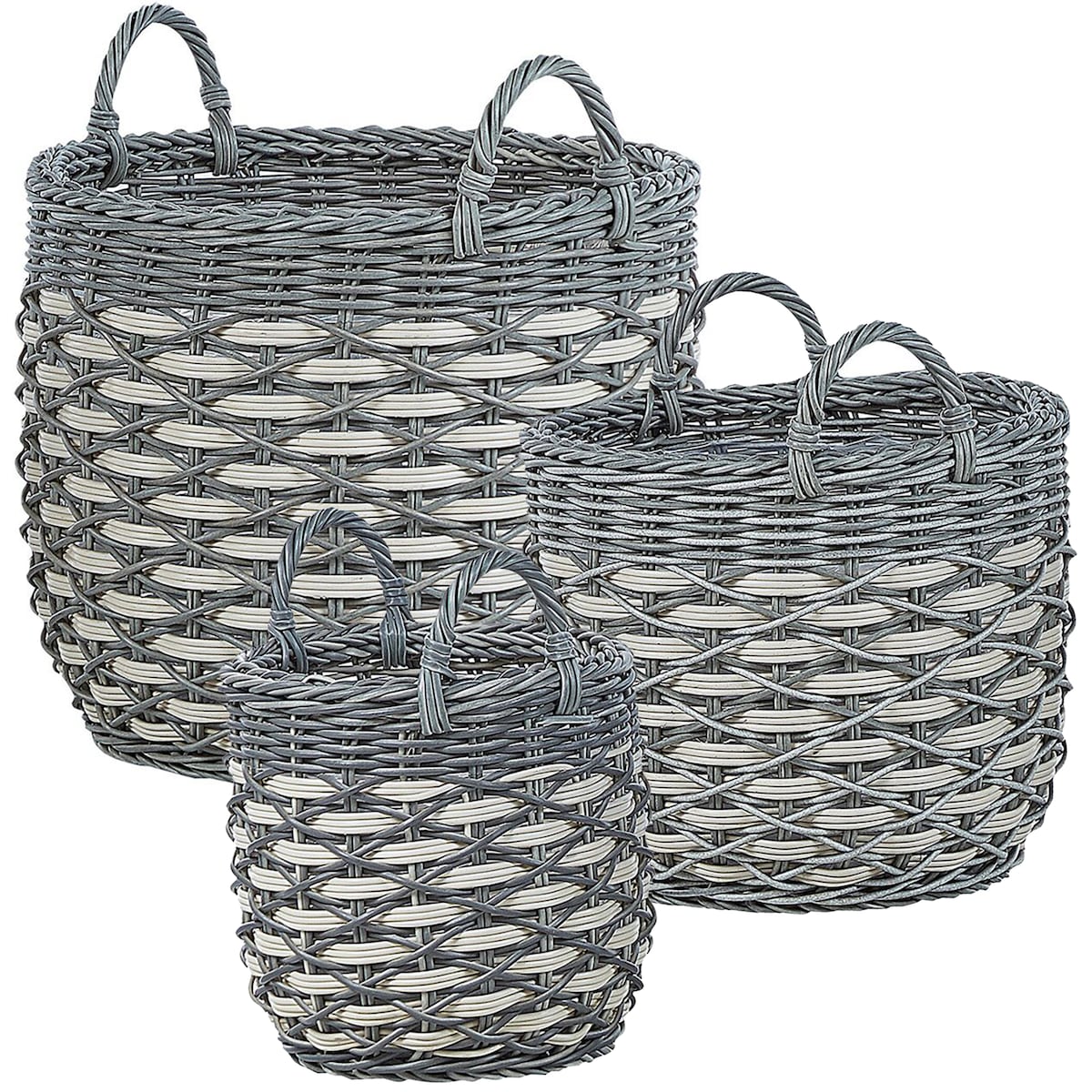 Zestaw 3 koszy na kwiaty GEFIRA 31/39/49 cm Technorattan Szary