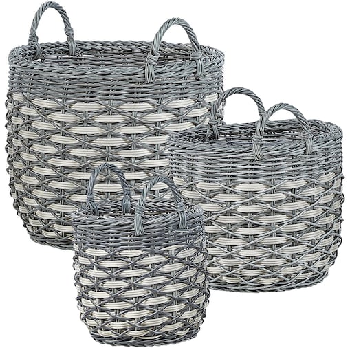 Zestaw 3 koszy na kwiaty GEFIRA 31/39/49 cm Technorattan Szary