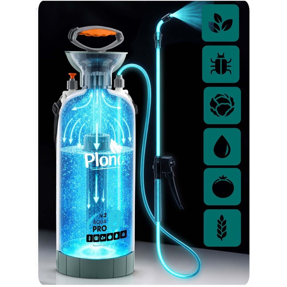 Opryskiwacz ciśnieniowy ręczny Plonos PL-606 duży 8l ogrodowy regulowana lanca dysza