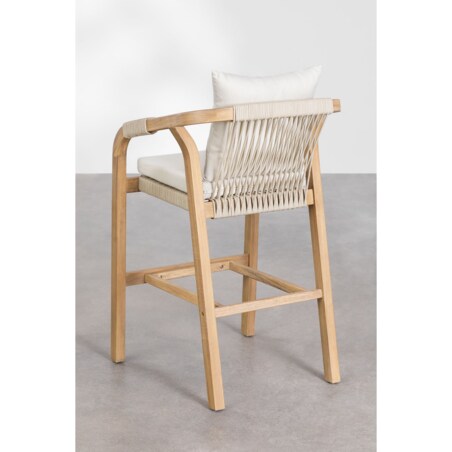 Prostokątny wysoki stół i 4 wysokie krzesła z drewna akacjowego Dubai