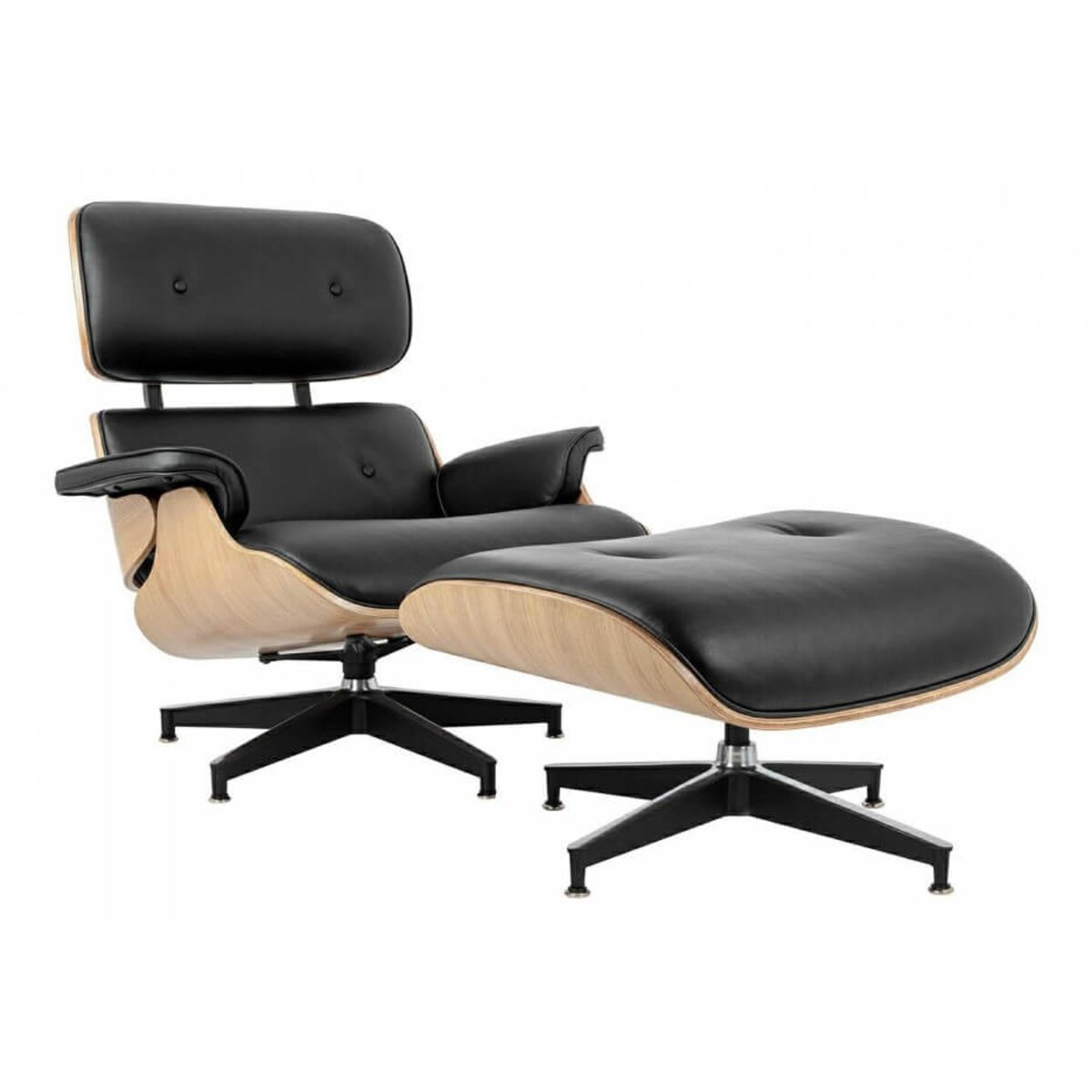 Drewniany fotel z podnóżkiem Lounge KH1501100104 do gabinetu czarny, King Home