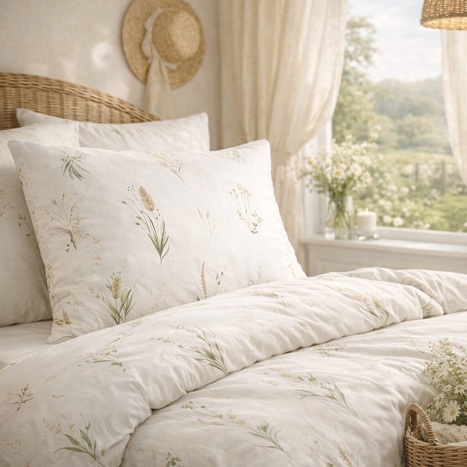 Pościel bawełniana 160x200 cm Kłosy Polne Białe wiosna