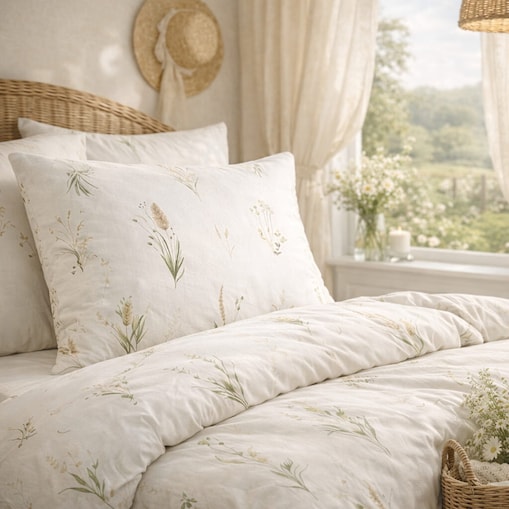 Pościel bawełniana 160x200 cm Kłosy Polne Białe wiosna