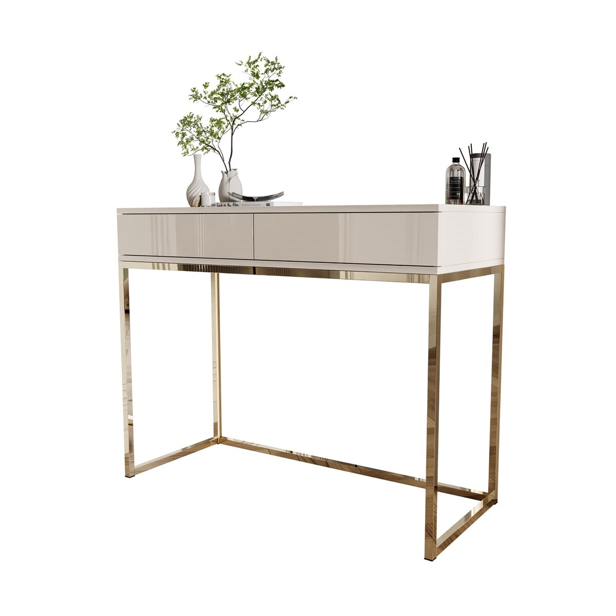 Konsola BLANCO GLAMOUR KASZMIR na złotym chromowanym stelażu, push-to-open