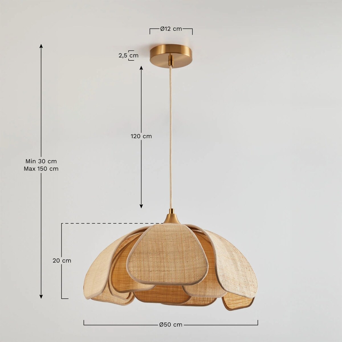 Lampa wisząca z lnu i bawełny, beżowa ze złotem, Vidson Ø50 cm