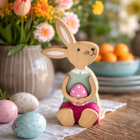 Zając drewniany WIELKANOCNY królik FIGURKA wielkanocna ozdoba na WIELKANOC