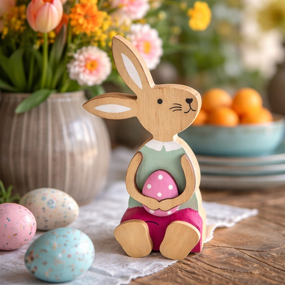 Zając drewniany WIELKANOCNY królik FIGURKA wielkanocna ozdoba na WIELKANOC