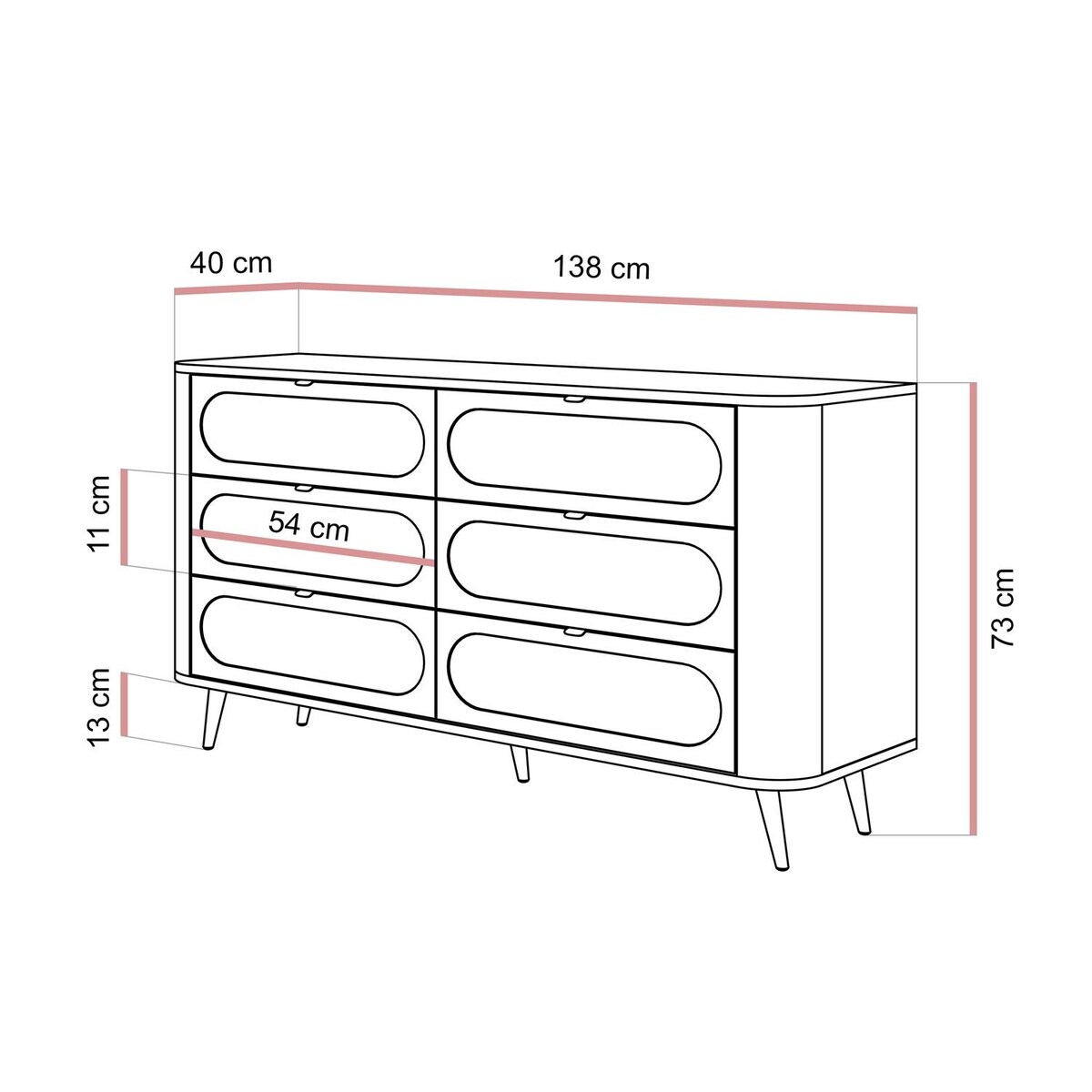 Komoda SHADOW II 6S z szufladami, nóżki skośne złote