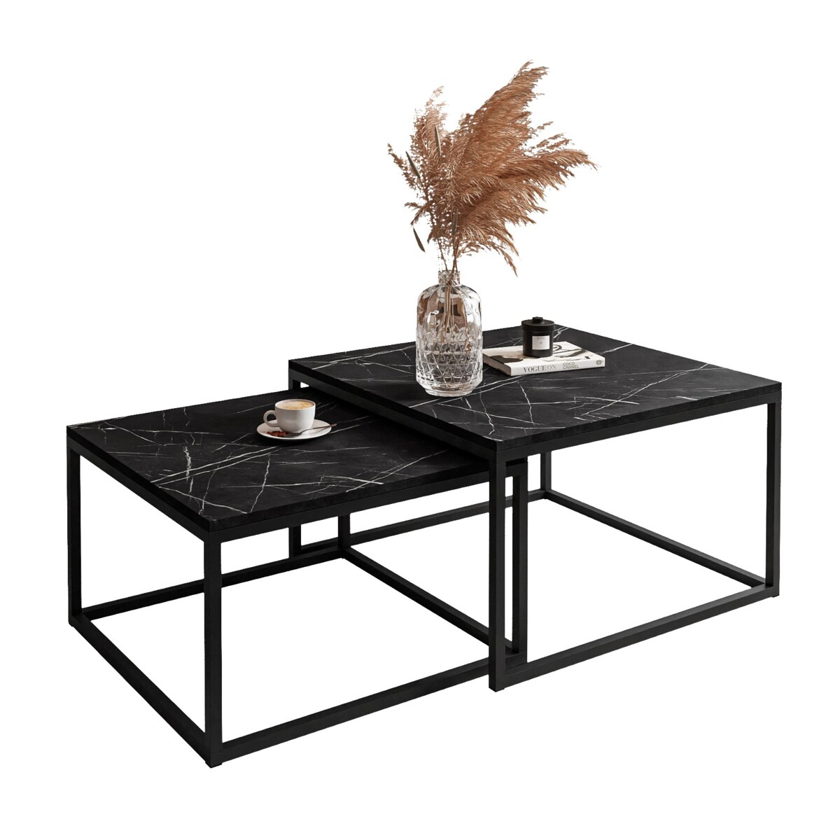 Stolik kawowy ława YOSHI 2w1 czarny grigia pietra czarna 36/42 cm