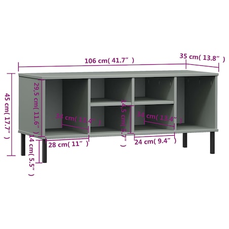 vidaXL Szafka na buty OSLO, metalowe nóżki, szara, 106x35x45 cm