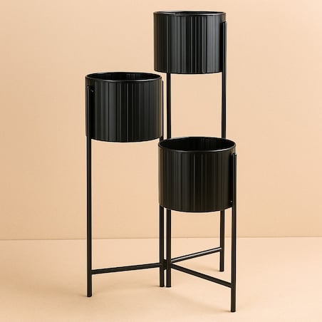Kwietnik metalowy loftowy z 3 osłonkami 68x29x39 cm NARDO czarny