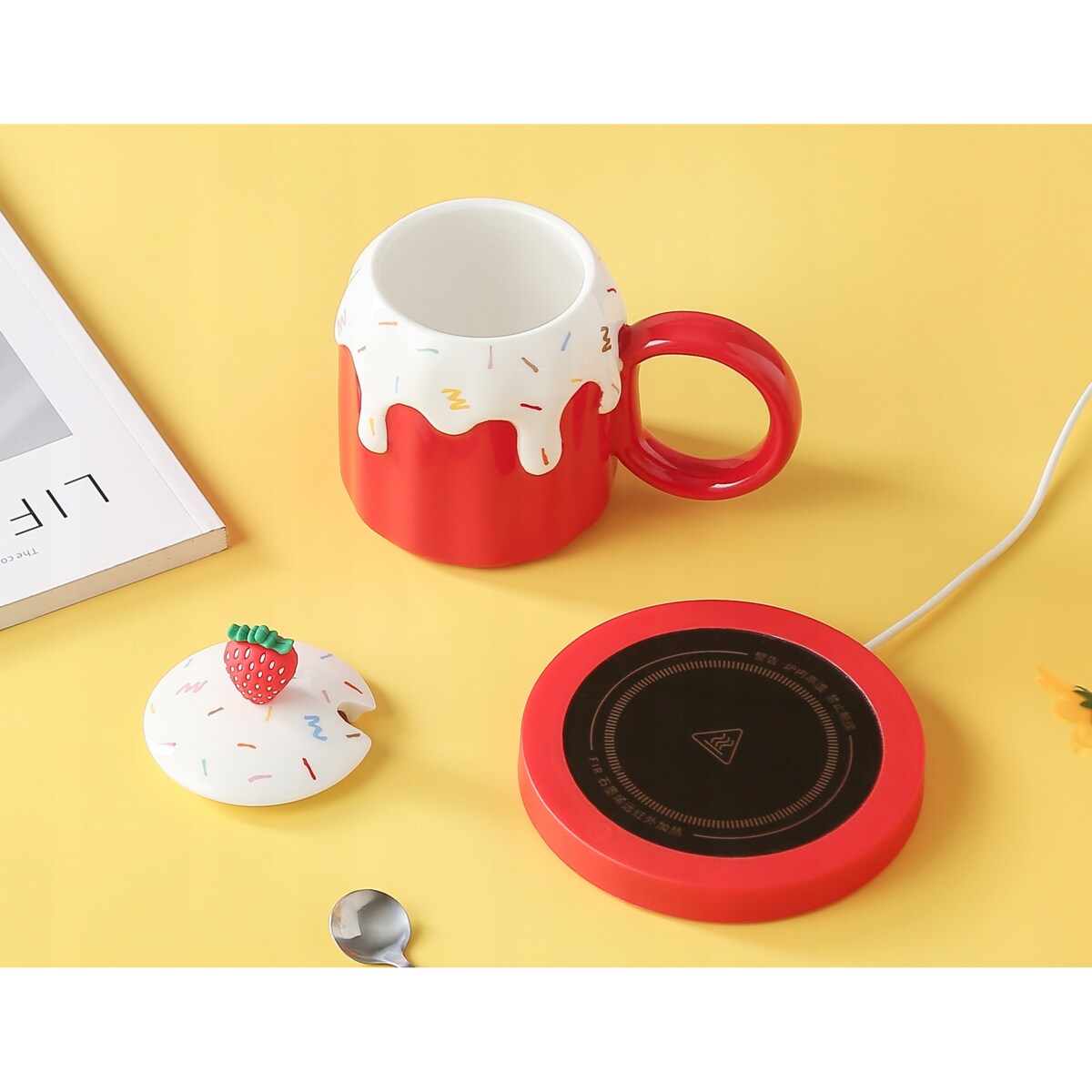 ZESTAW KUBEK Z PODGRZEWACZEM + Łyżka + Kabel USB PREZENT KUBEK ŚWIĄTECZNY