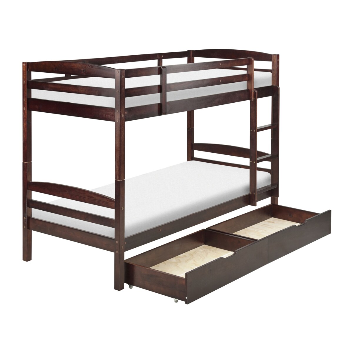 Łóżko piętrowe z szufladami drewniane 90 x 200 cm ciemne REGAT