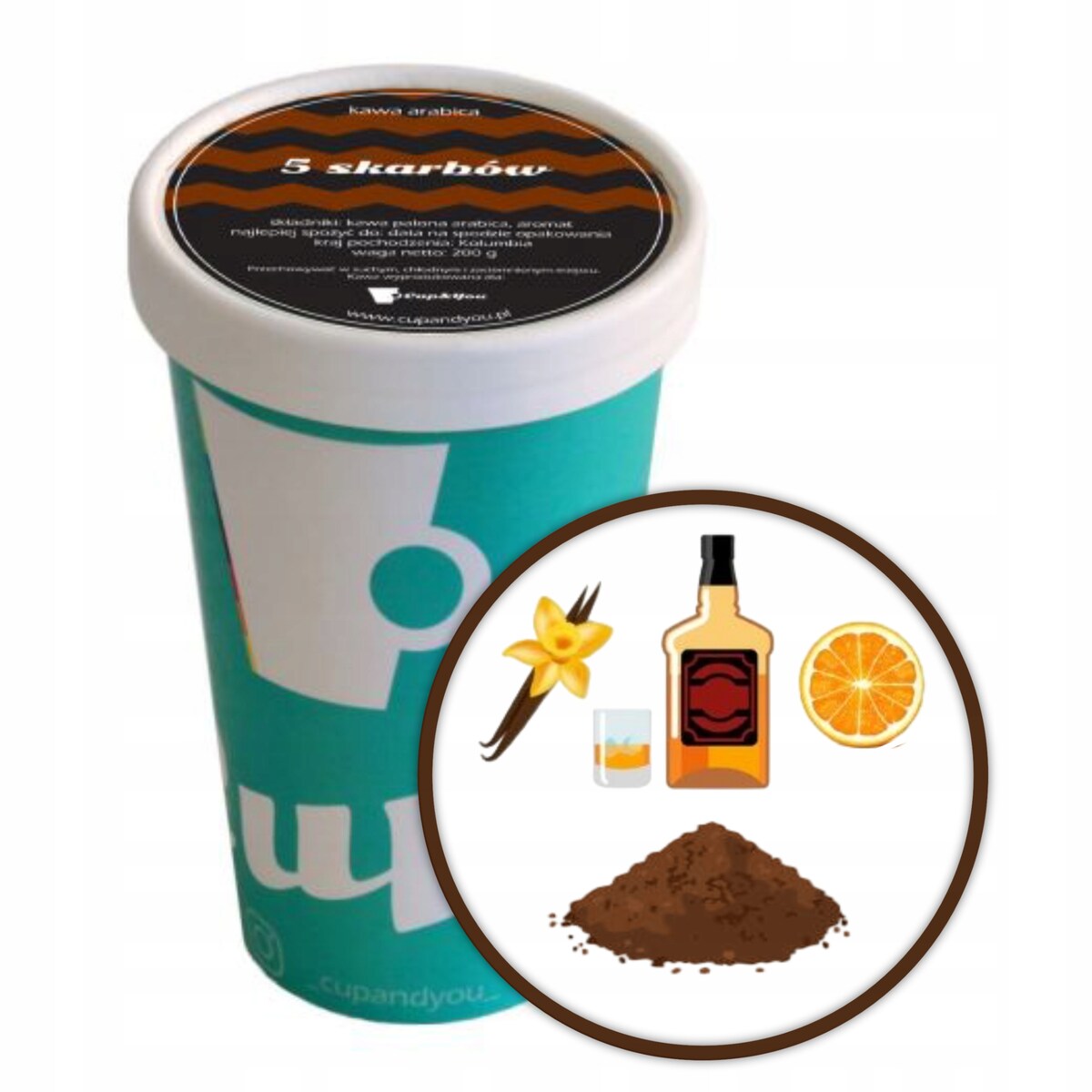 Kawa aromatyzowana smak 5 SKARBÓW mielona Cup&You 200g - kawa smakowa deserowa