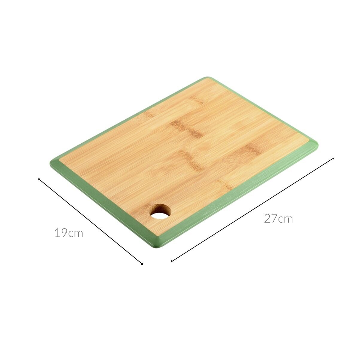 Bambusowa deska do krojenia z zieloną obwódką i rowkiem