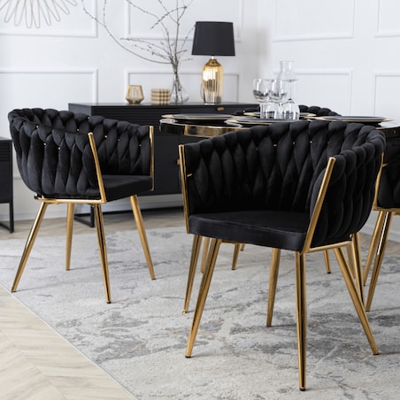 Krzesło Tapicerowane Glamour CAPI Plecione Czarne Do Salonu