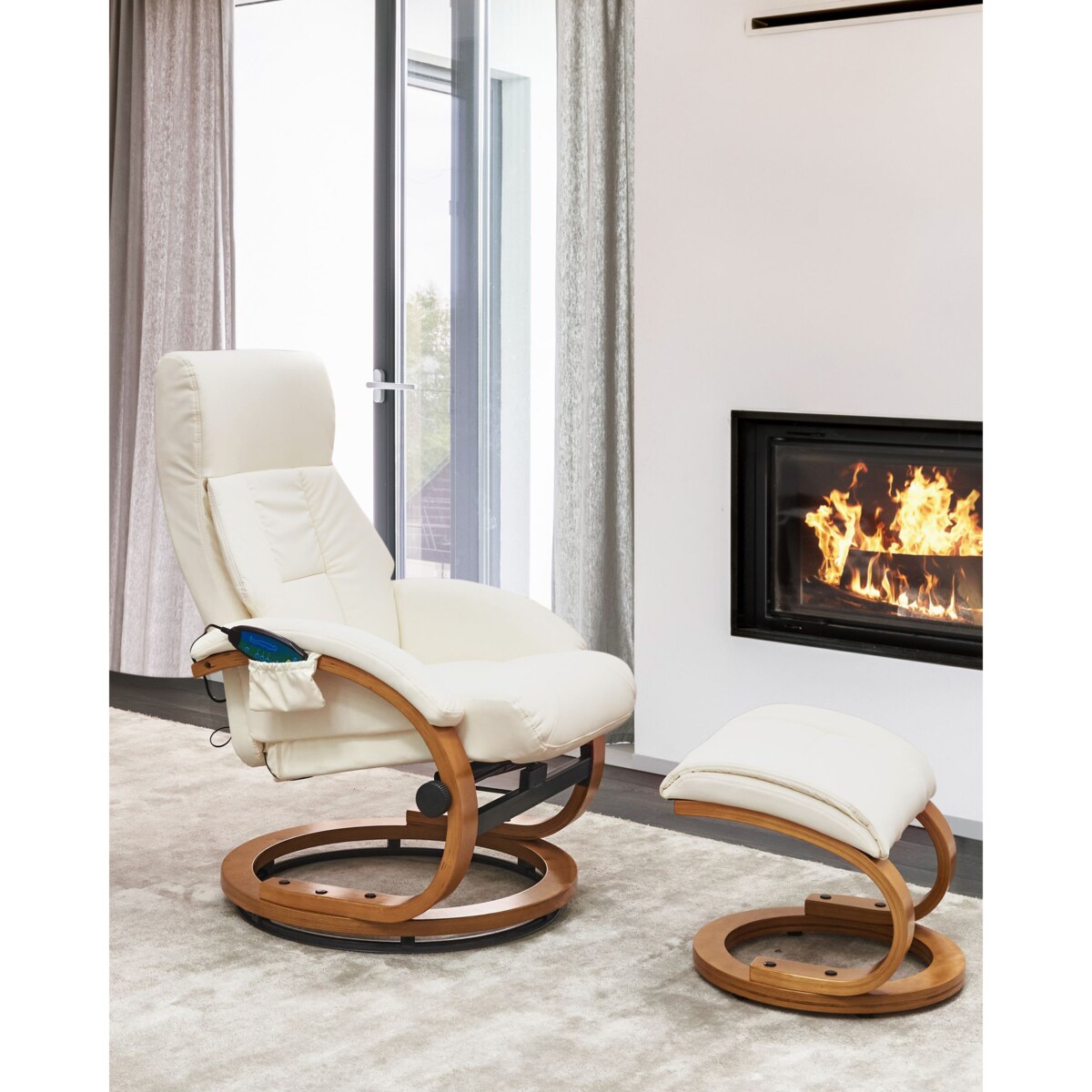 Fotel z masażem FORCE Z podnóżkiem Ekoskóra Biały