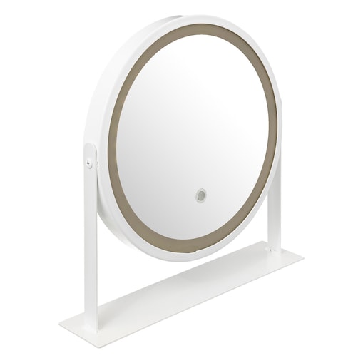 Lusterko kosmetyczne z podświetleniem LED, białe, Ø 34 cm, na baterie, metal