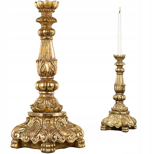 ŚWIECZNIK ZŁOTY KANDELABR DUŻY 45cm RETRO VINTAGE GLAMOUR WYSOKI DO DOMU