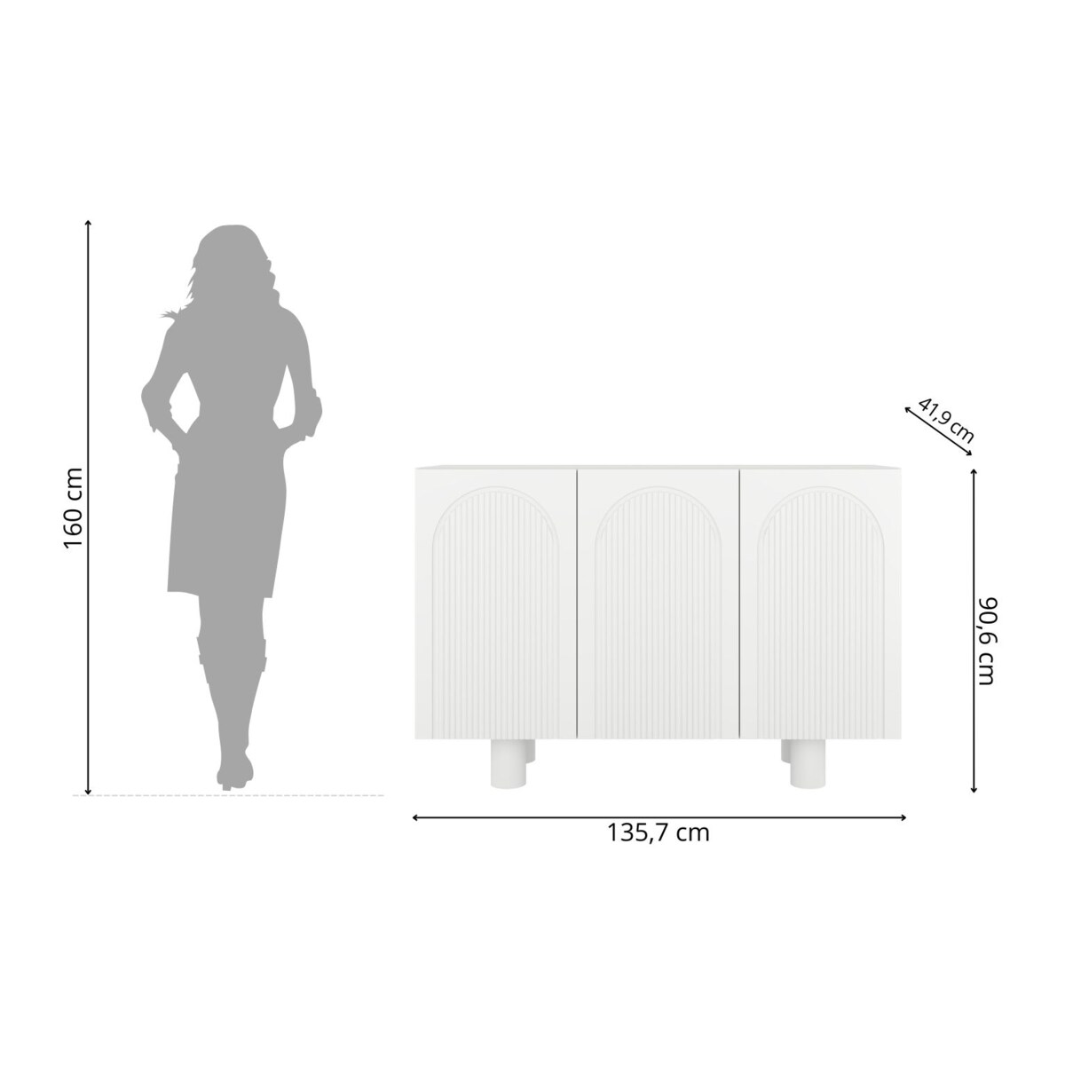 Biała komoda z łukami Skandica RITA / szer. 135 cm