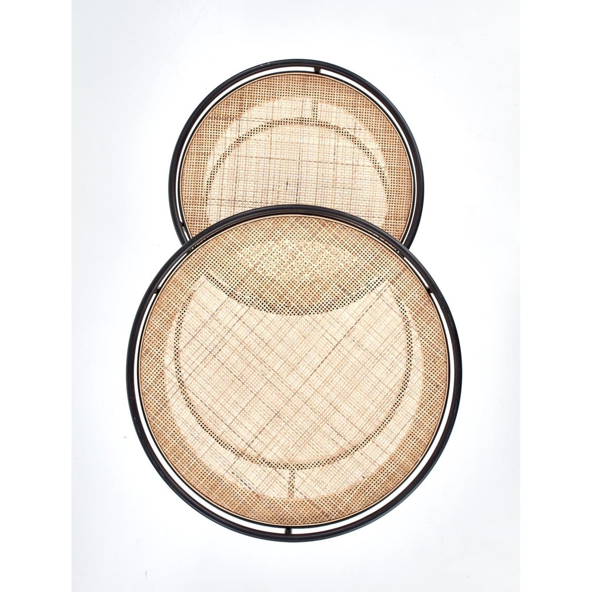 ZESTAW 2 STOLIKÓW Nabul okrągłe NATURALNY RATTAN czarna stal