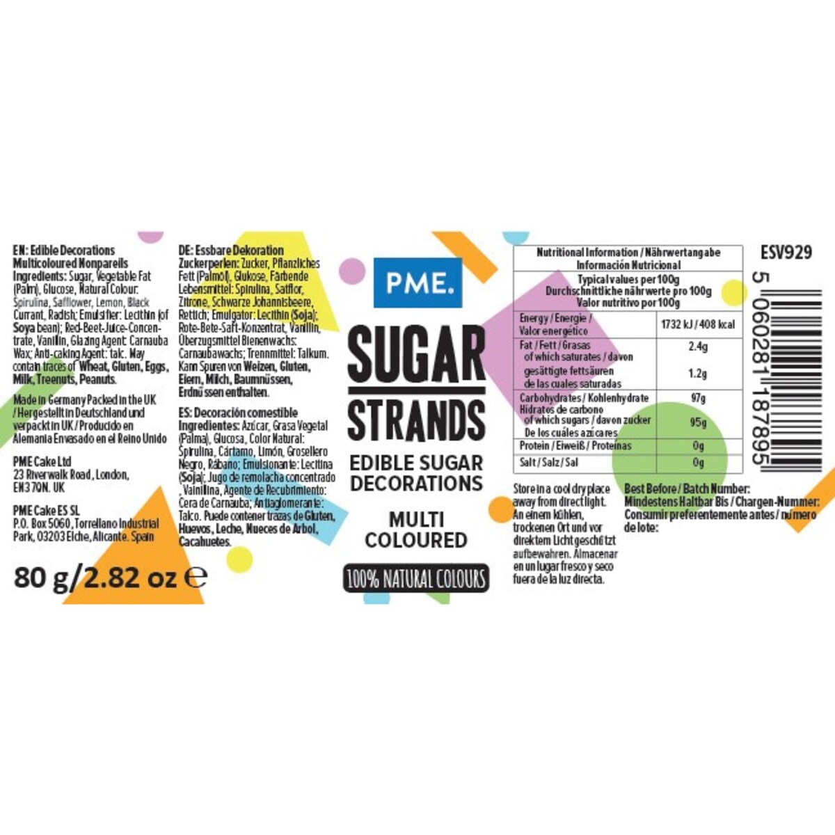 PME Wielokolorowa dekoracyjna posypka cukrowa 80 g