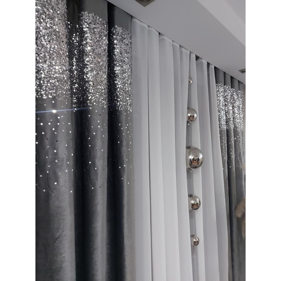 zasłona welurowa "dubaj" z cekinami 140x270 taśma | szary