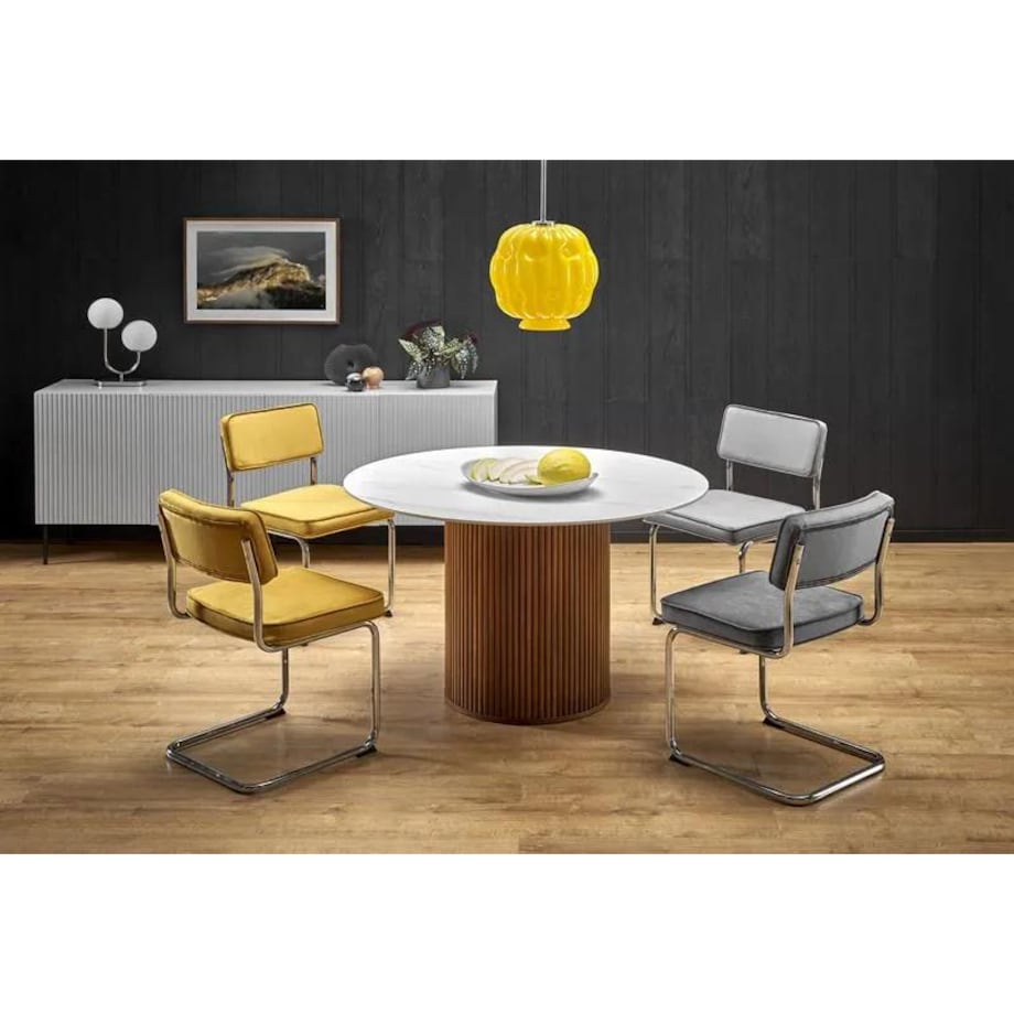 Stół okrągły BRUNO 120x120 biały marmur/orzech