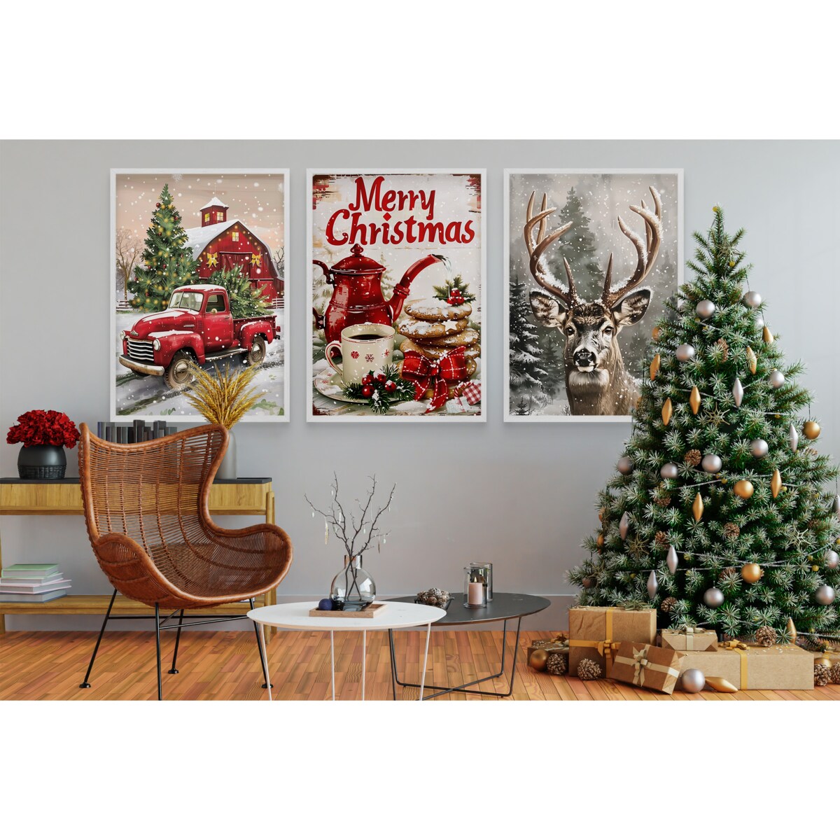 Obrazy Plakaty na ścianę do salonu Boże Narodzenie Święta Choinka Zima