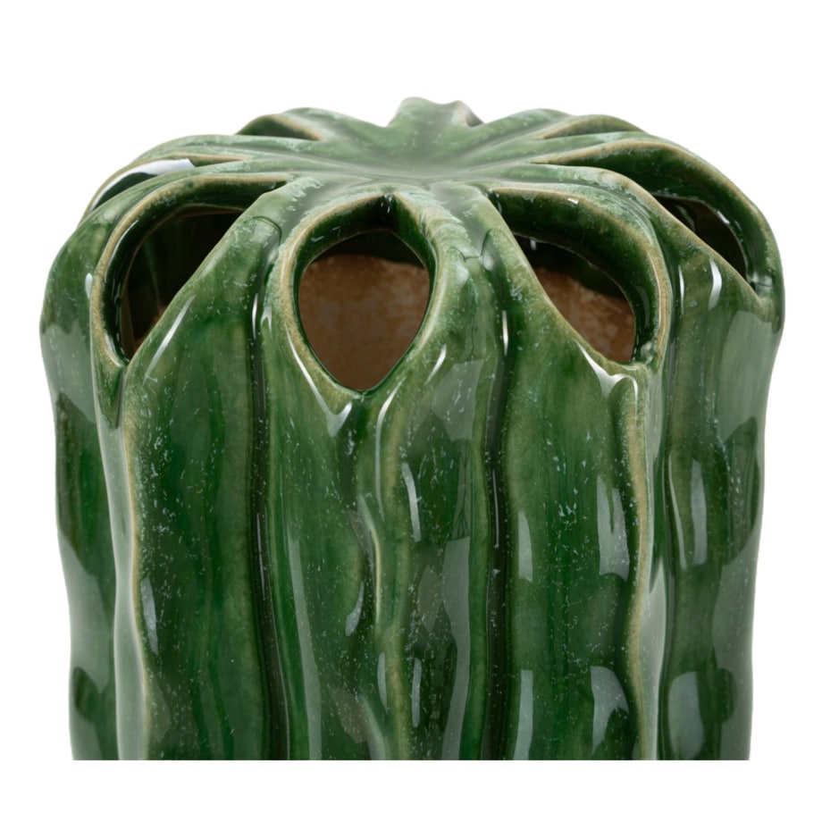 Osłonka dekoracyjna Cactus, kolor zielony, ceramika, 11,5 x 11,5 x 23,5 cm, motyw: kaktus, na doniczkę do salonu, Mauro Ferretti