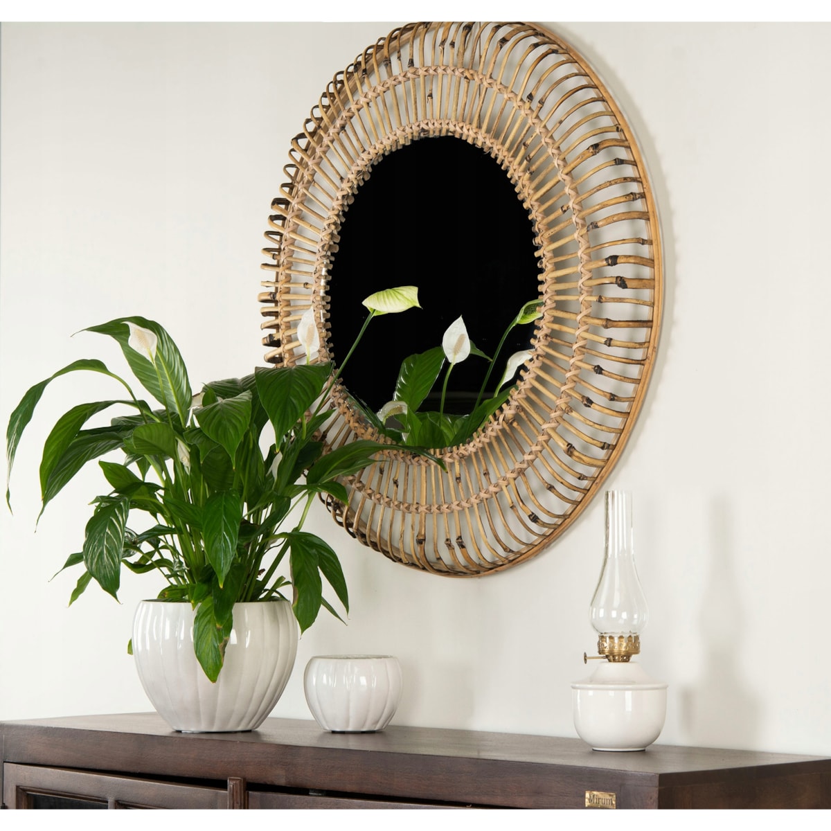 LUSTRO WISZĄCE BOHO bambus naturalne do salonu sypialni śr. 82cm