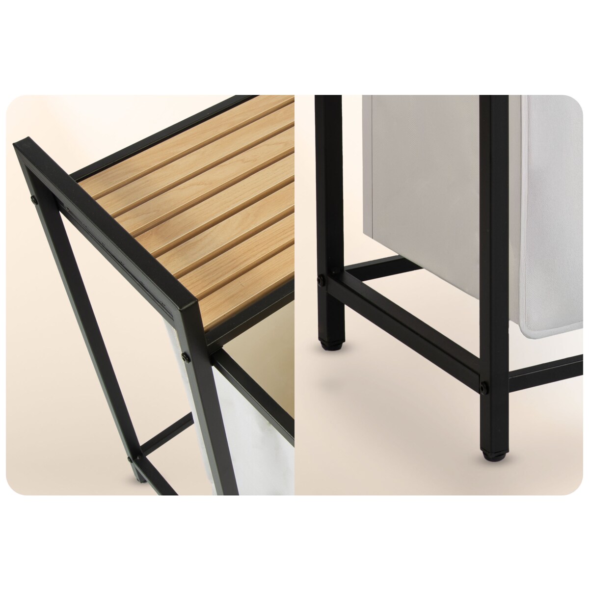 Massido, kosz na pranie 120l z półką trzykomorowy beżowy 92,5x33x72cm