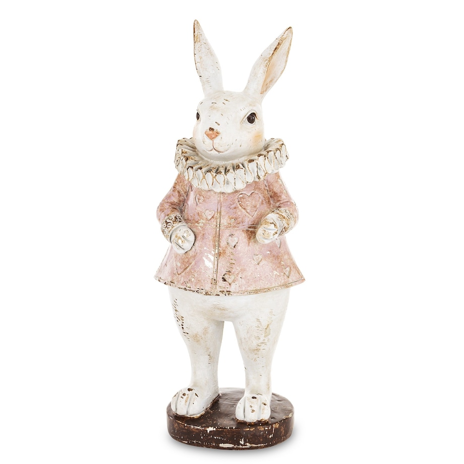 Dekoracja - biała króliczka LUISA 27,5x10,5x9,5 cm w różowej sukience