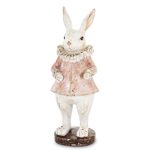 Dekoracja - biała króliczka LUISA 27,5x10,5x9,5 cm w różowej sukience
