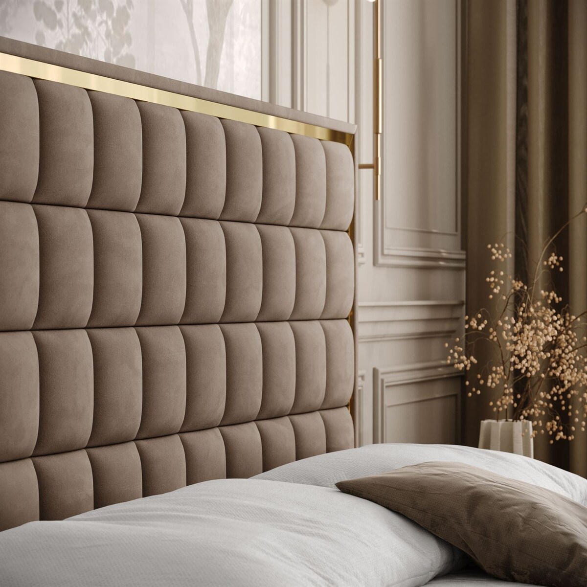 Łóżko kontynentalne ISADORA GOLD, pojemnik na pościel, 160x200, RV 176, topper