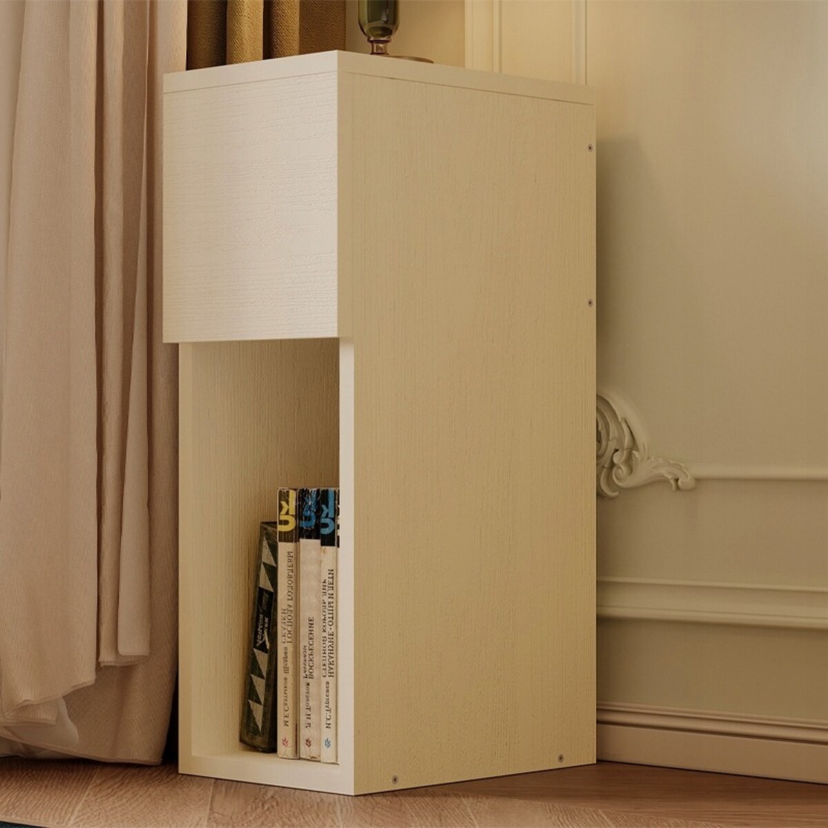 Szafka nocna kremowa z szufladą stolik z półką nowoczesny loft sypialni 55 cm