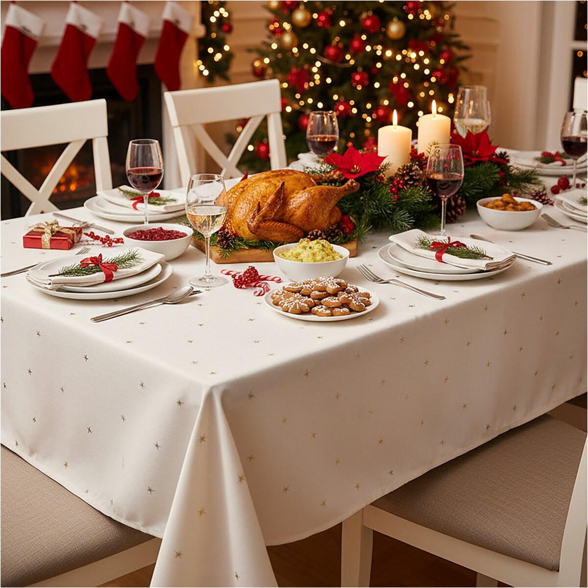 Obrus Świąteczny Na Stół Plamoodporny Dekoracyjny Na Boże Narodzenie 140X240 Złoty