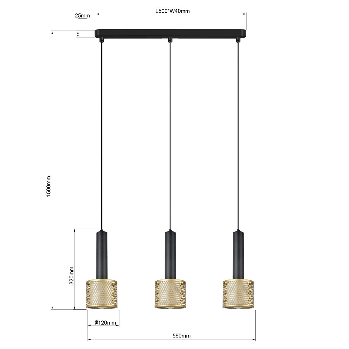 Lampa wisząca Light Prestige Amo czarny 3 x E27 1 szt.