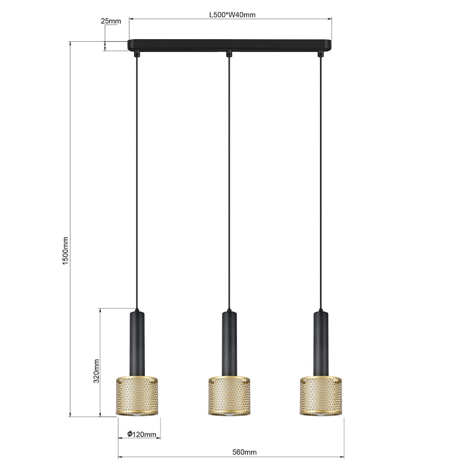 Lampa wisząca Light Prestige Amo czarny 3 x E27 1 szt.