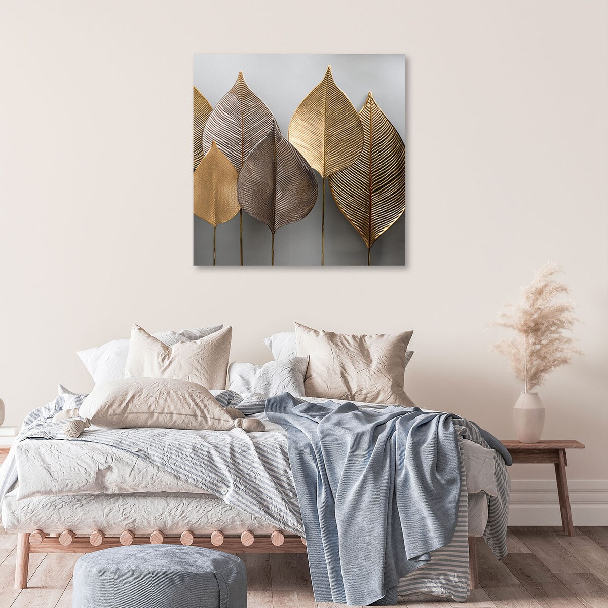Obrazy na płótnie do salonu nowoczesne Minimalistyczne Złote Liście Abstrakcja 60x60