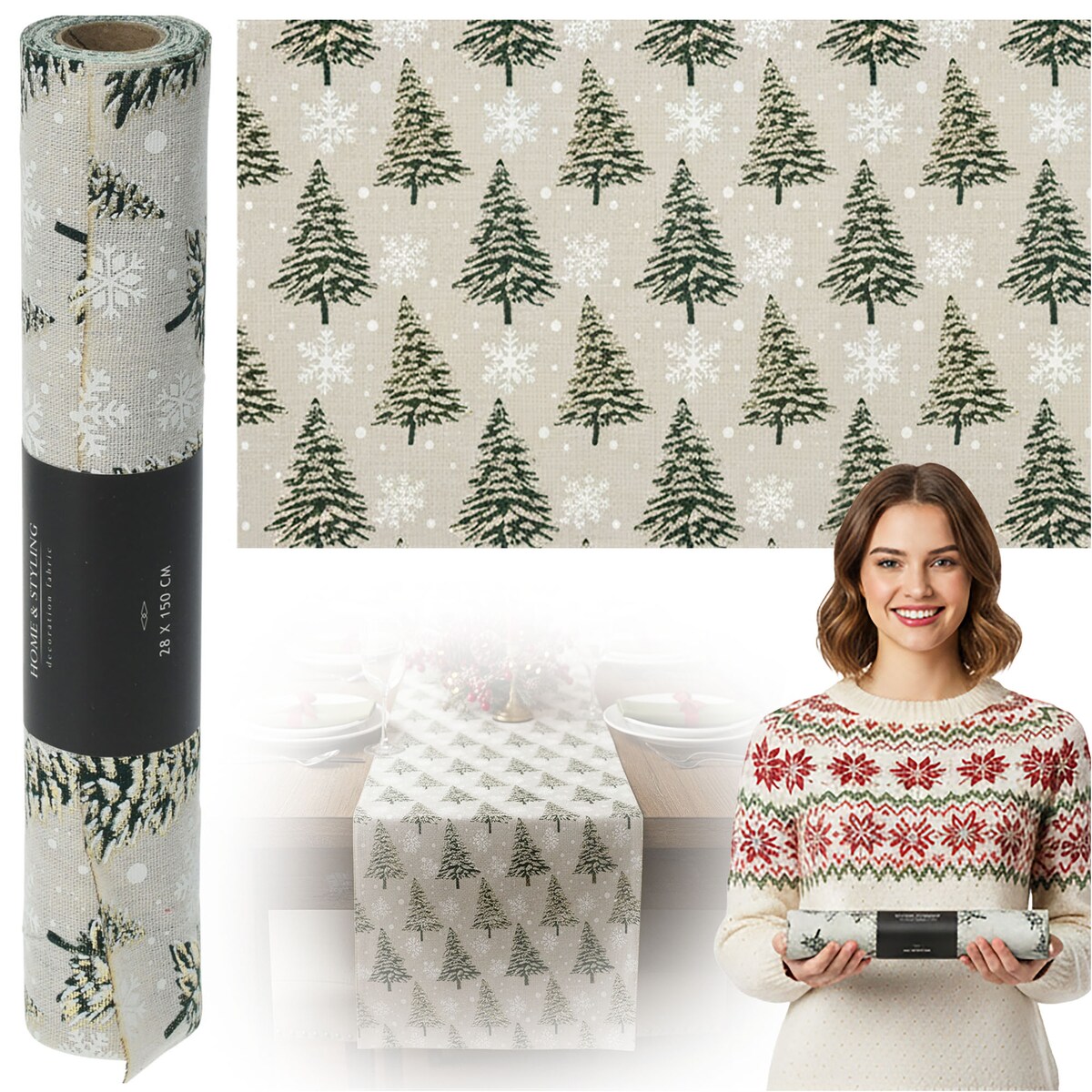 Bieżnik Świąteczny Na Stół 200x28 cm Serwetka Świąteczna Dekoracyjna